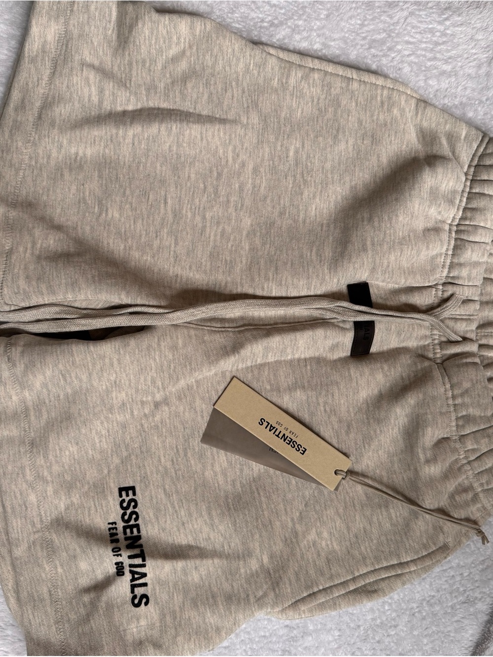Essentials Heather Beige Lounge Shorts with Branded Tag
